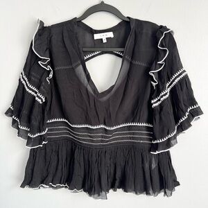 IRO Size 40 • Okela Short Sleeve V-neck Tiered Blouse Black.